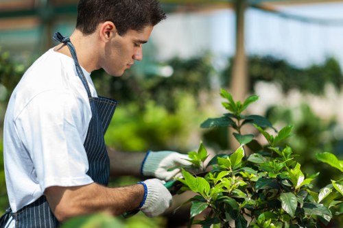 Worker completing a formal risk assessment at a garden boundary